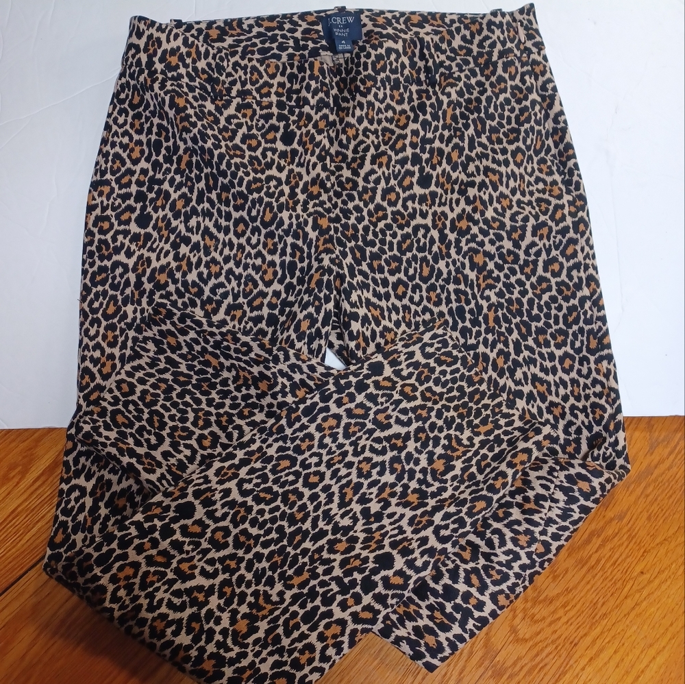 J.. Crew Animal Print Winniw pants Size 4 Stretch Side Zip